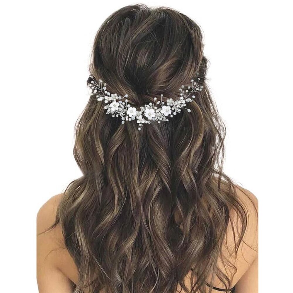 Wedding Hair Vine Bridal Headpiece Pearl Crystal Silver Accessories for Women